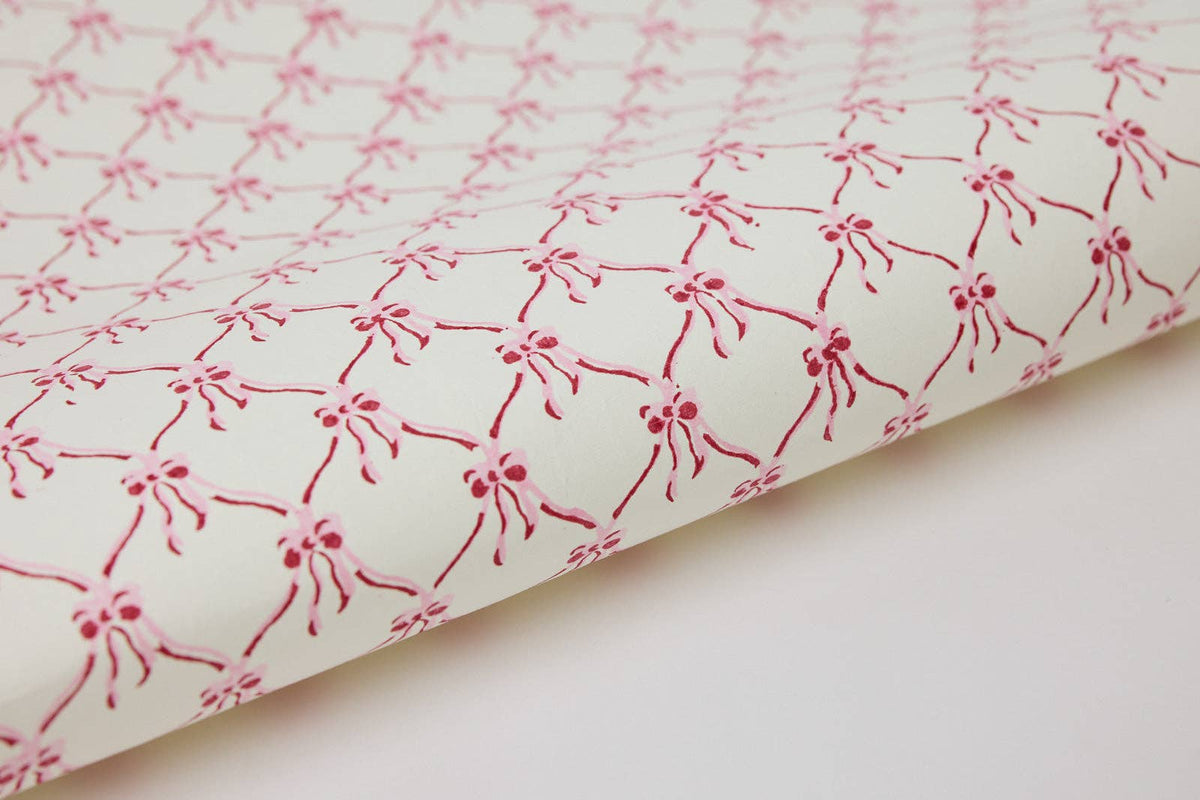 Pink Sorbet Bows Block Printed Wrapping Paper Sheet by penny black