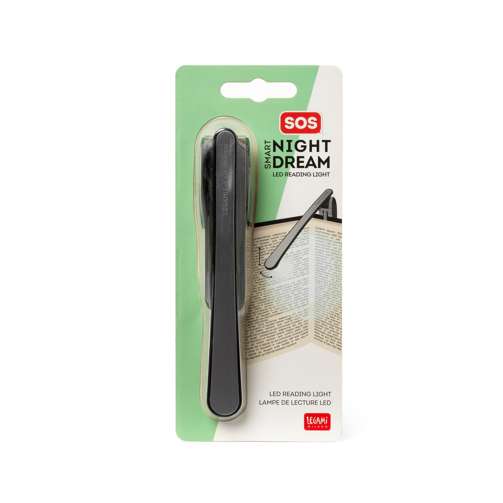 SOS LED Adjustable Reading Light by penny black in packaging