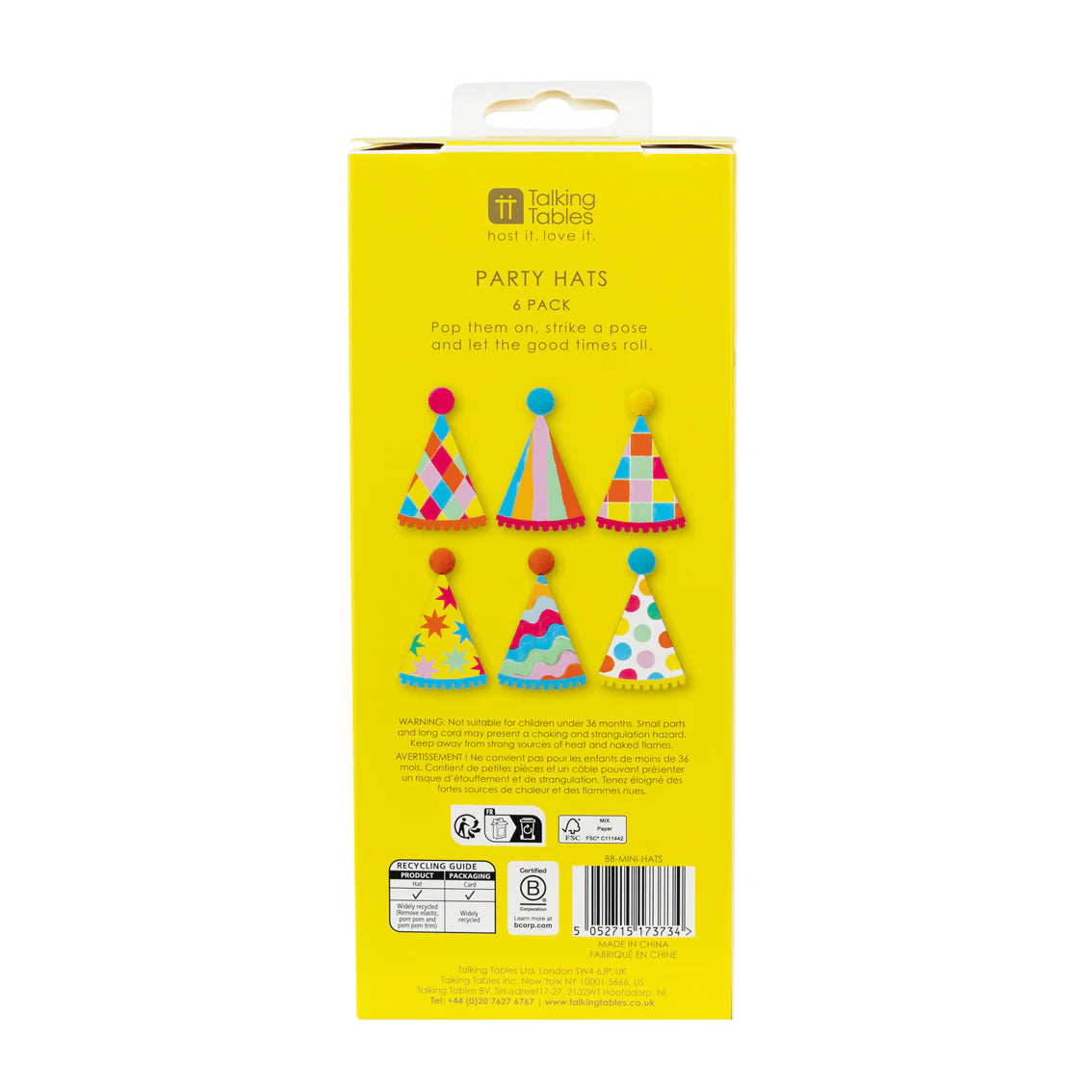 Multi Coloured Mini Party Hats - 6 Pack By Penny Black