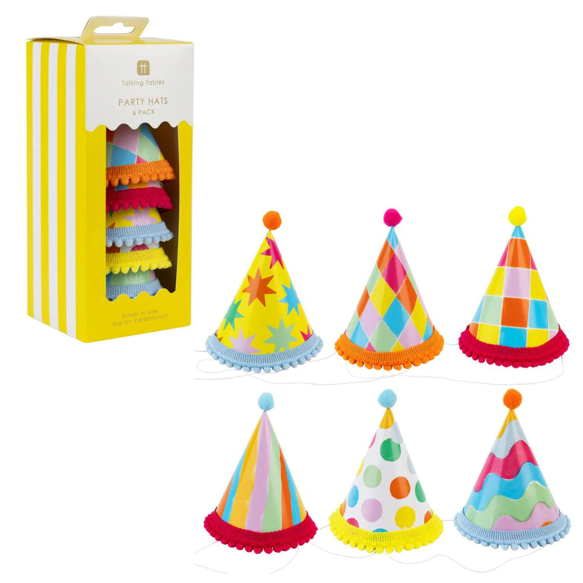 Multi Coloured Mini Party Hats - 6 Pack By Penny Black