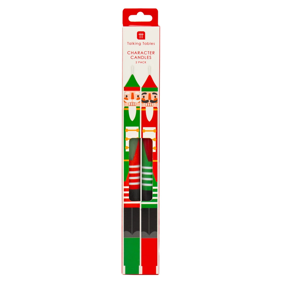Nutcracker Character Christmas Dinner Candles 2 Pk by penny black - green and red nutcracker candles in packaging
