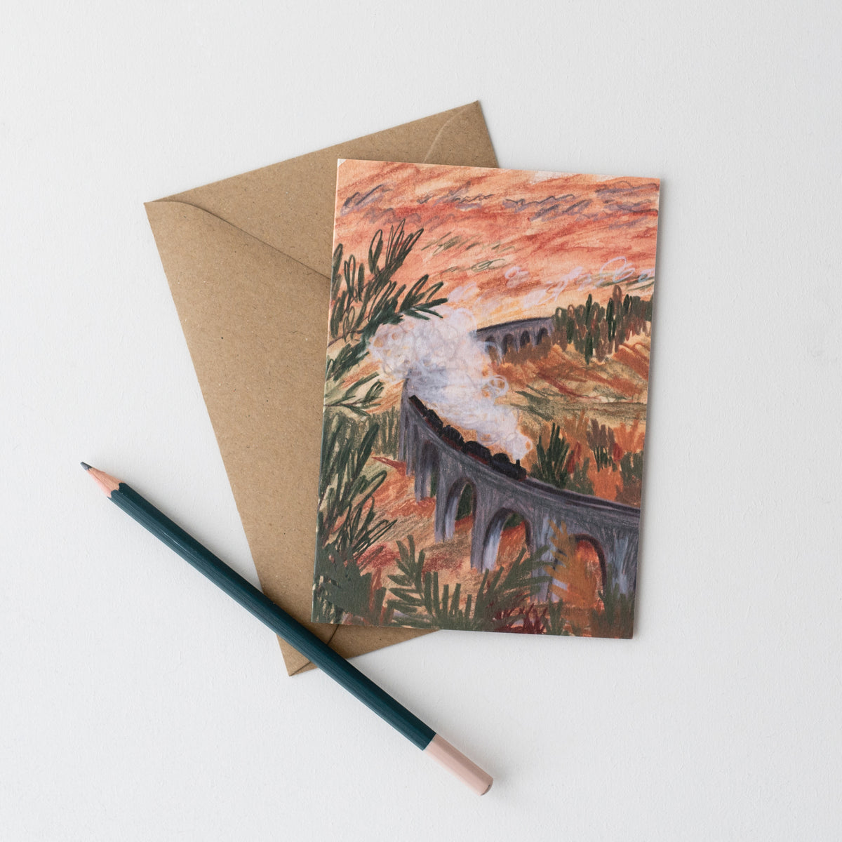 Glenfinnan Viaduct Scottish Landscape Art Card by penny black