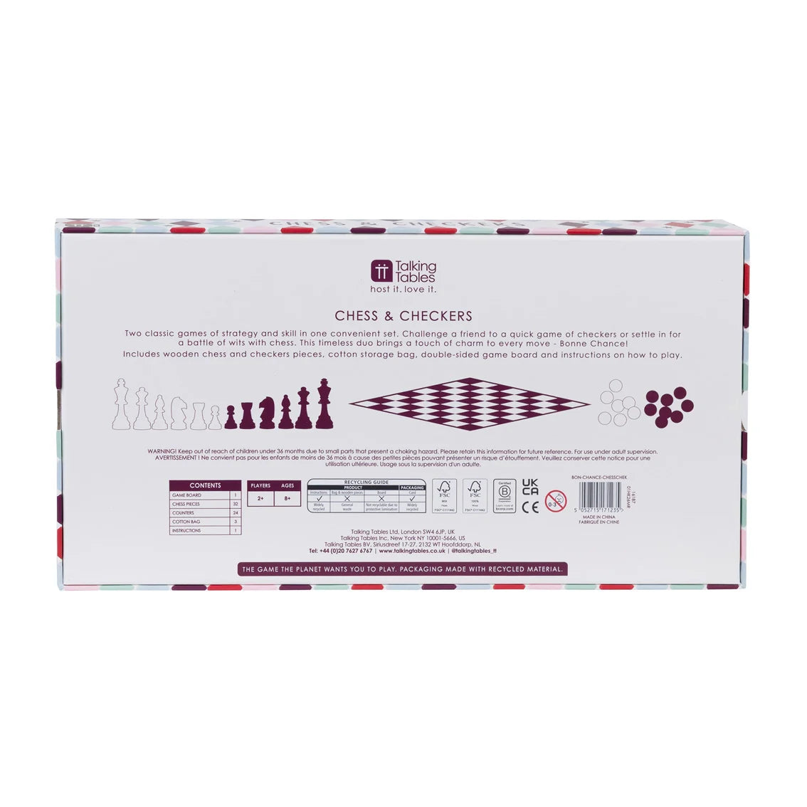 Bonne Chance Chess & Checkers Game Set By Penny Black