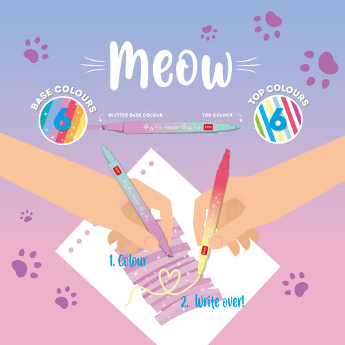 Legami Meow Set Of 6 Dual-Tip Layering Marker Pens By Penny Black