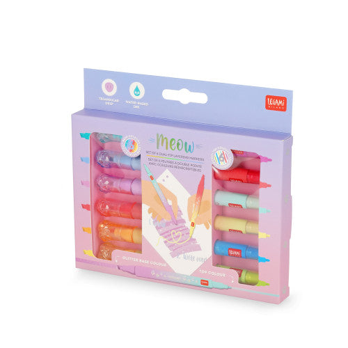 Legami Meow Set Of 6 Dual-Tip Layering Marker Pens By Penny Black