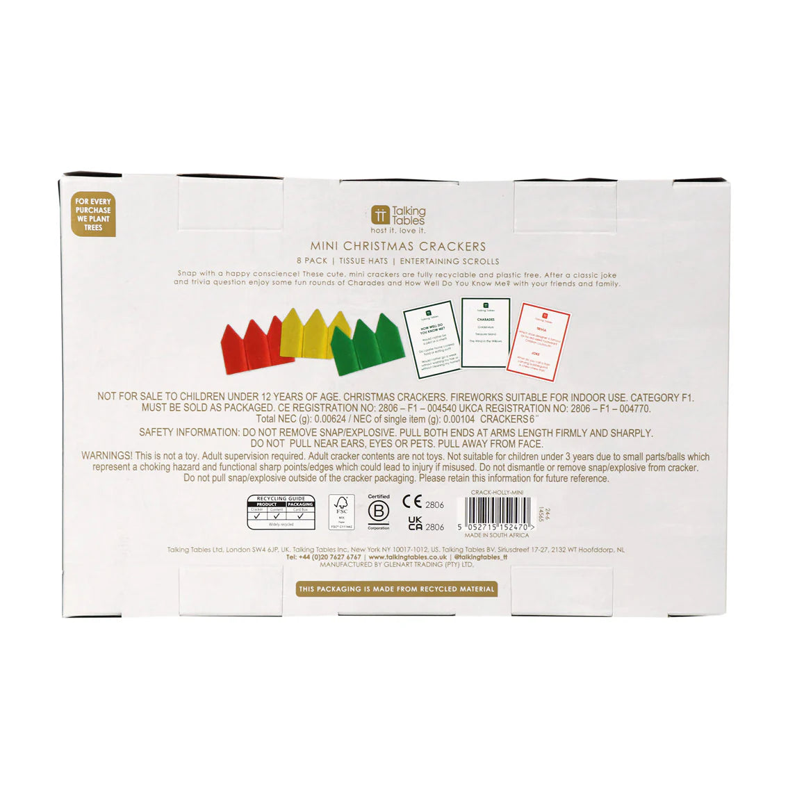 Botanical Holly White Mini Christmas Crackers 8 Pk By Penny Black