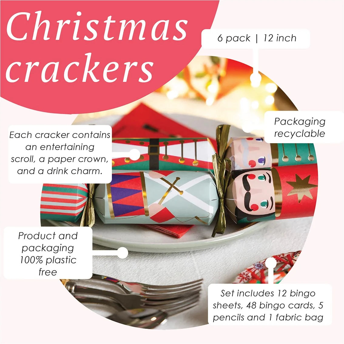 Nutcracker 3 Design Christmas Crackers - 6 Pk By Penny Black