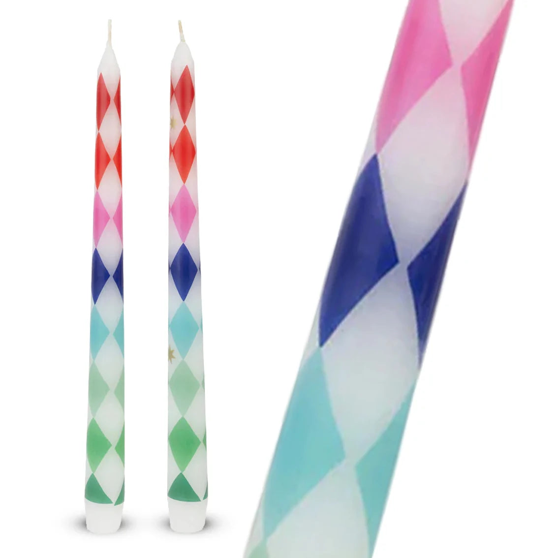 Mixed Colour Harlequin Taper Dinner Candles 2 Pk By Penny Black