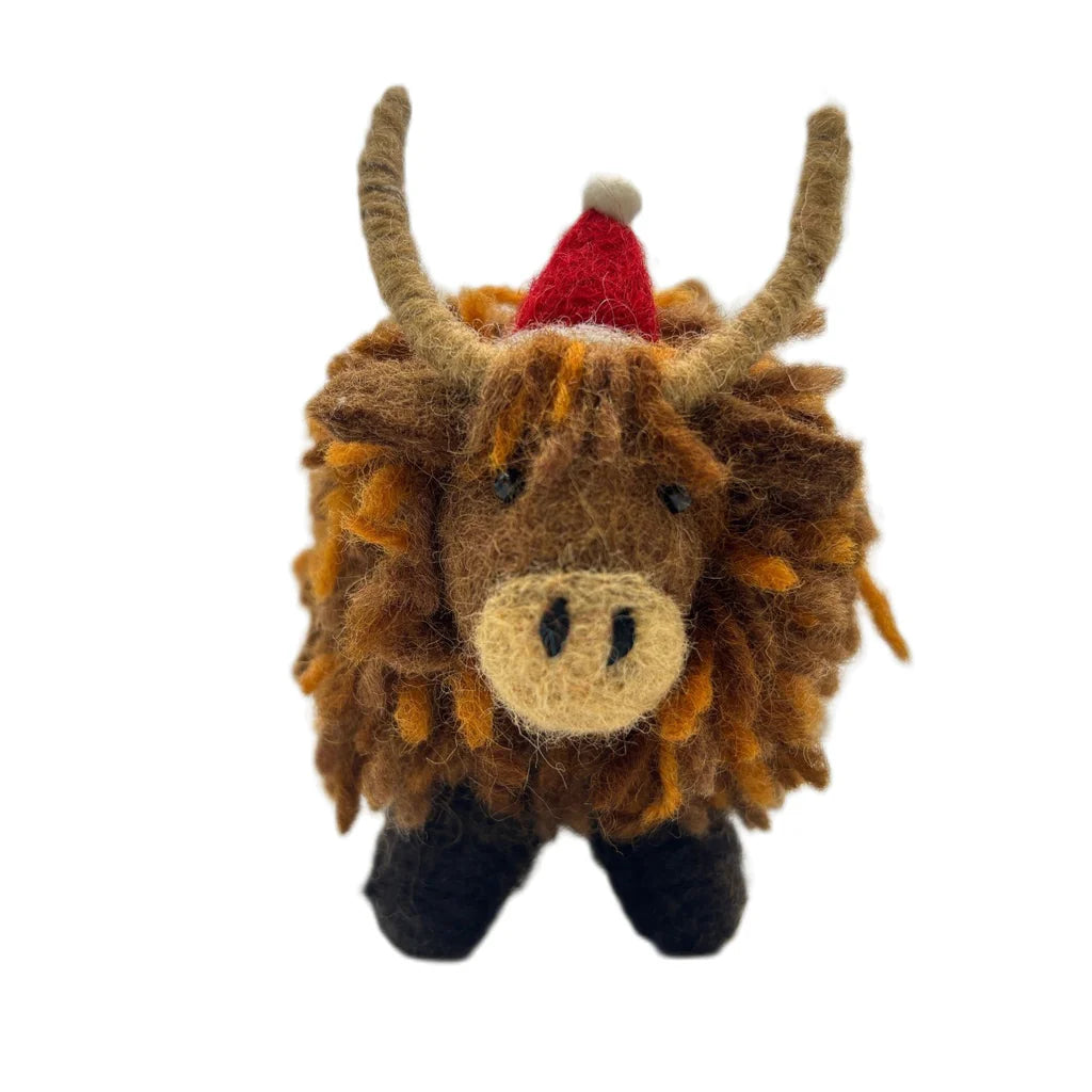 Christmas Highland Cow Wool Felt Handmade Hanging Decoration by penny black