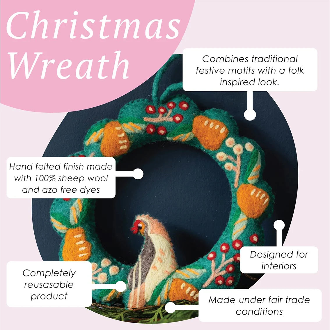 Partridge & Pear Felt Christmas Wreath By Penny Black