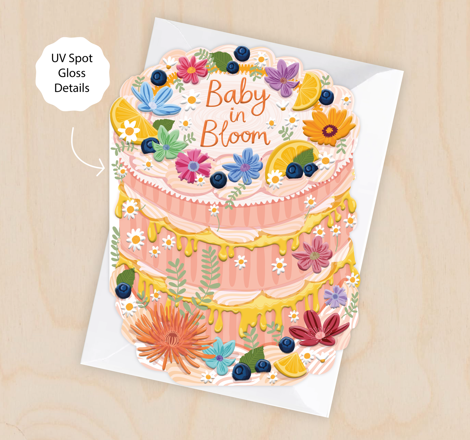 Baby in Bloom Cake Shaped Baby Shower Card By Penny Black