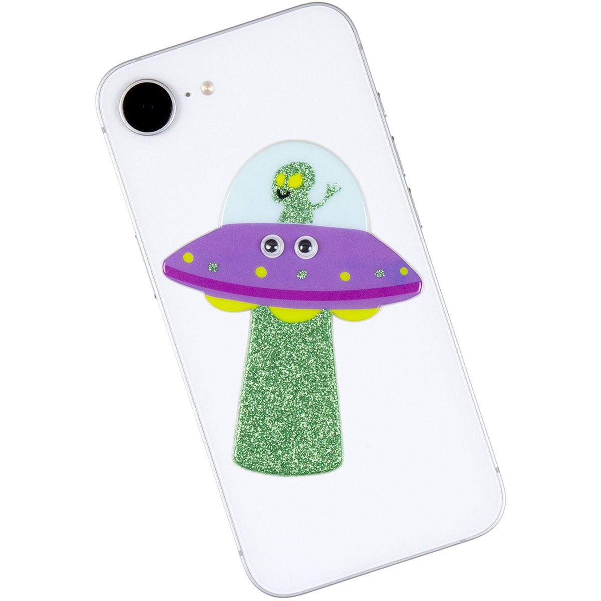 Greeting Life Googly Eye Sticker - UFO by penny black shown on the back of a mobile phone
