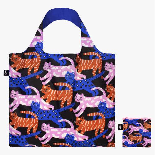 Glitter Power Cats LOQI Recycled Shopping Bag In Pouch By Penny Black