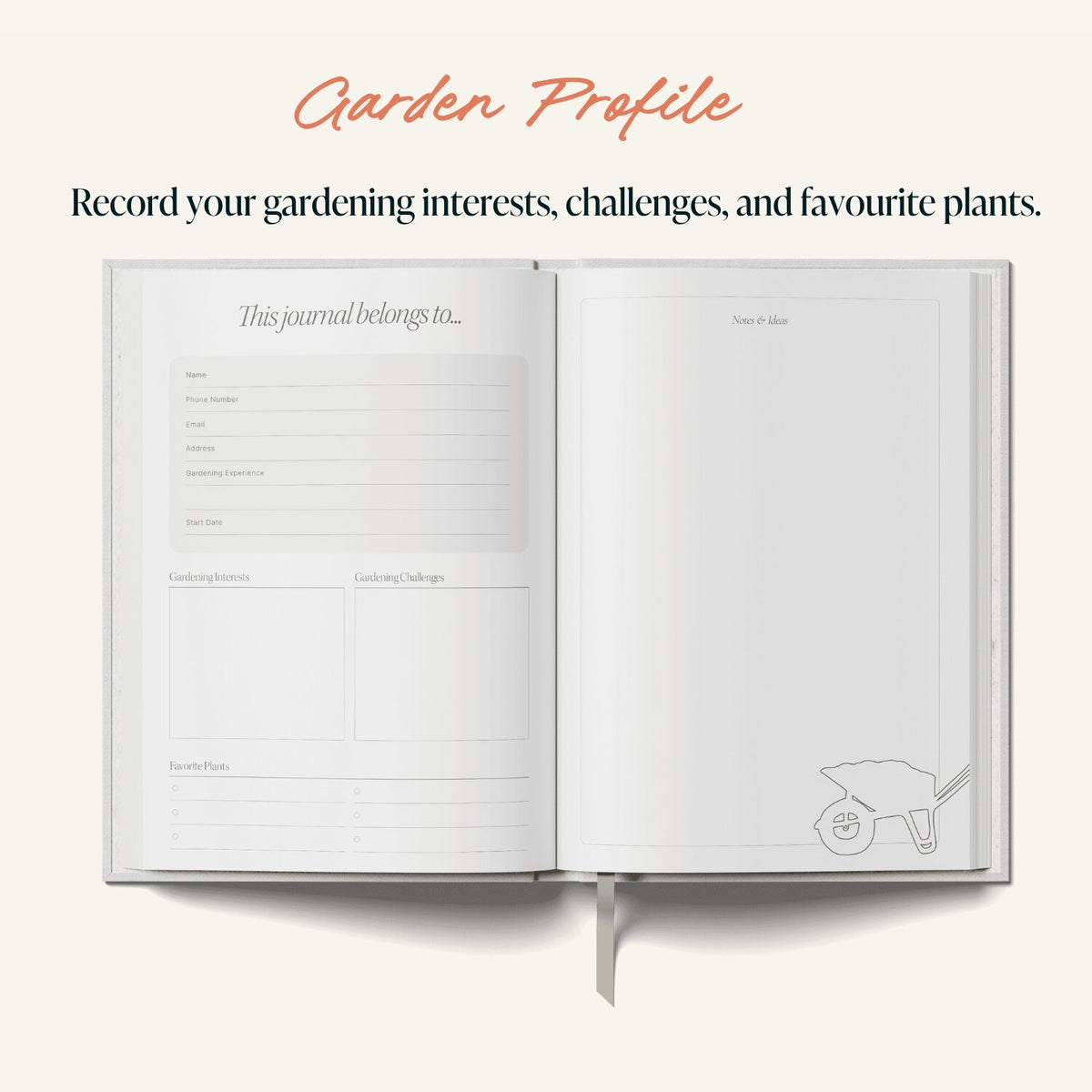 Olive Silhouette A5 Gardening Journal showing a garden profile by penny black