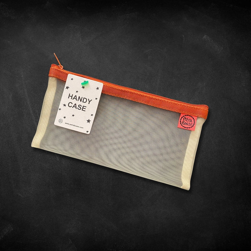 Handy Mesh Zip Case with rust coloured zip at penny black