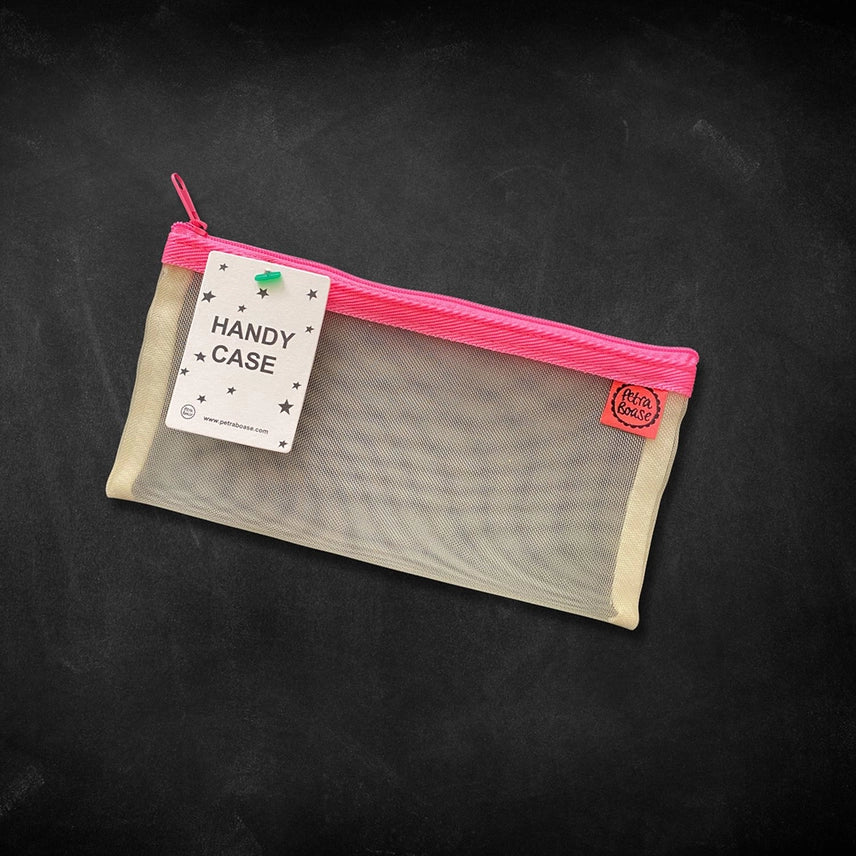 Handy Mesh Zip Case with bright pink zip at penny black