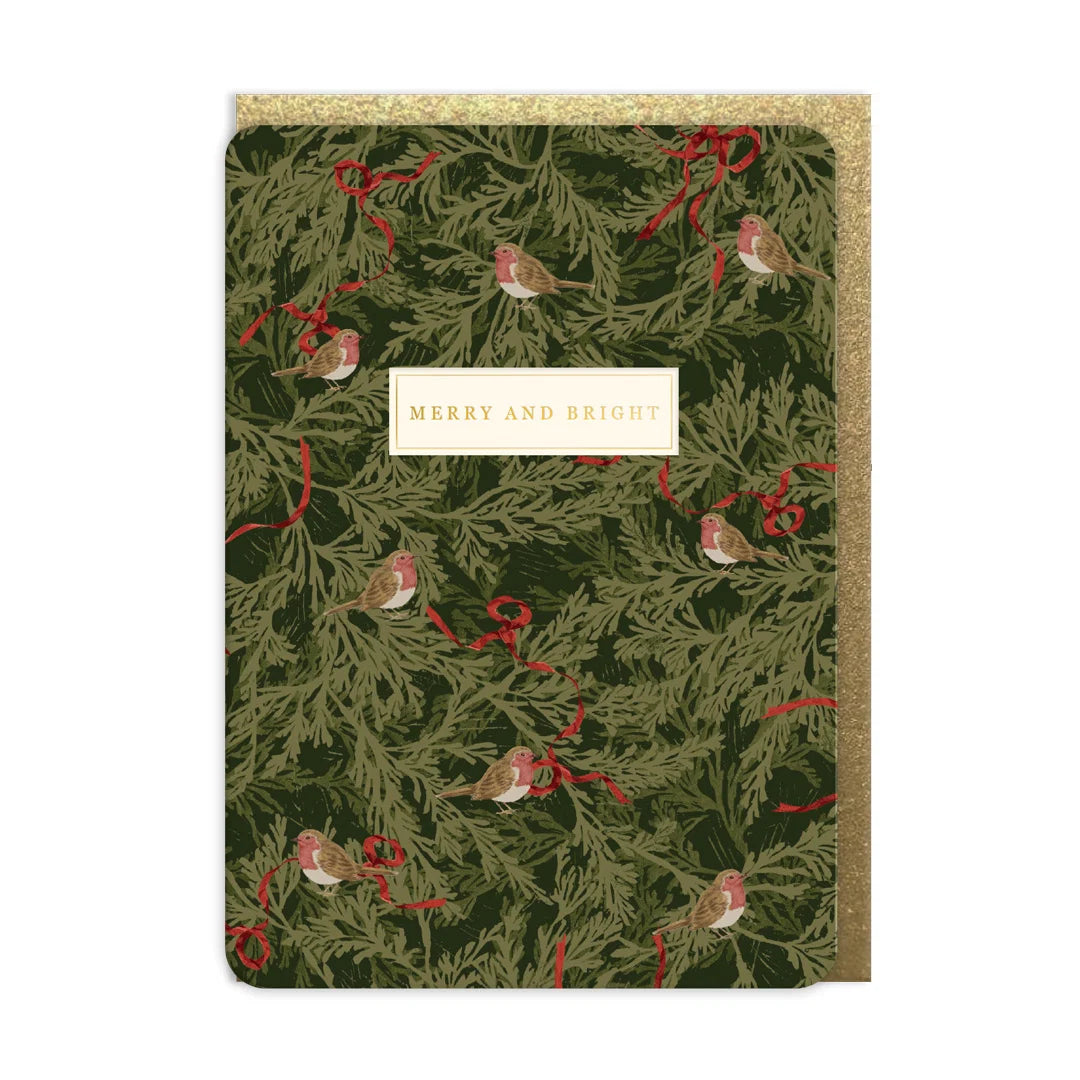 Laura Ashley Bows & Robins Merry & Bright Christmas Card By Penny Black