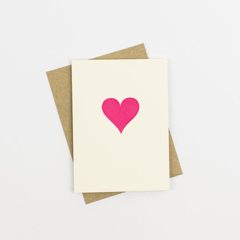 Neon Pink Loveheart Little Letterpress Notecard