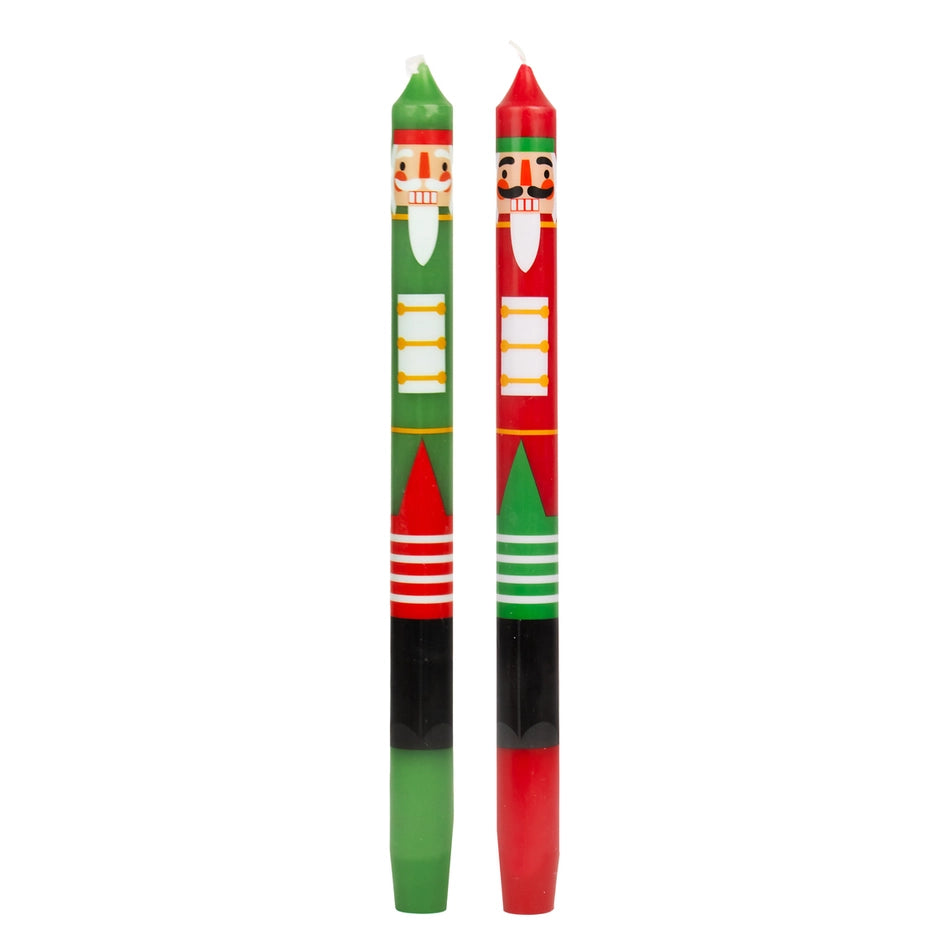 Nutcracker Character Christmas Dinner Candles 2 Pk by penny black - green and red nutcracker candle