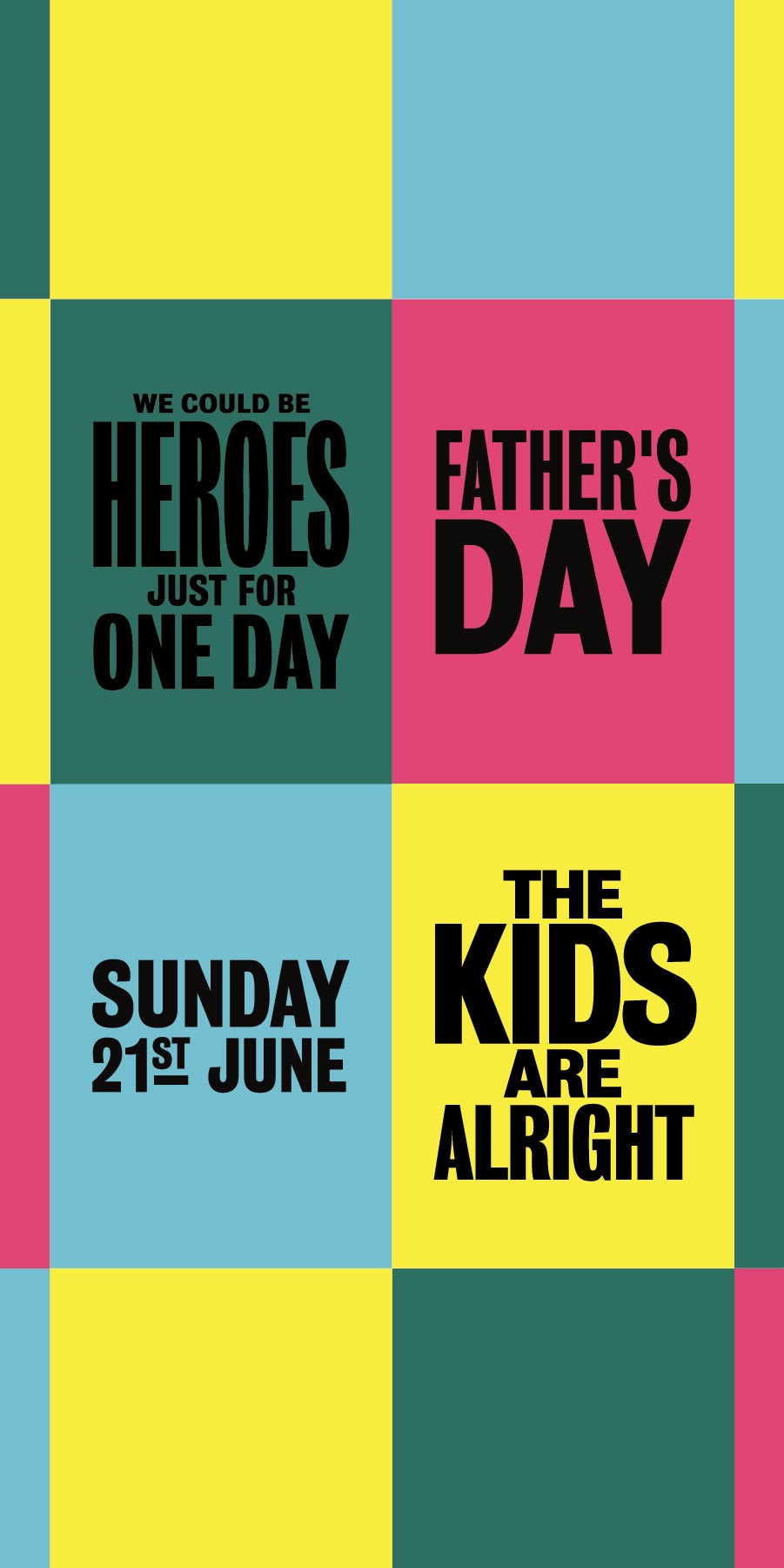 Father's Day poster with colorful blocks and text on a yellow background