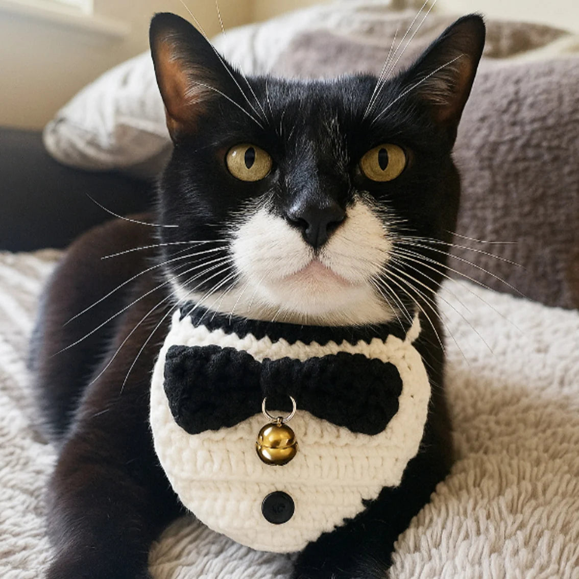 Festive Crochet Pet Tuxedo Bandana By Penny Black