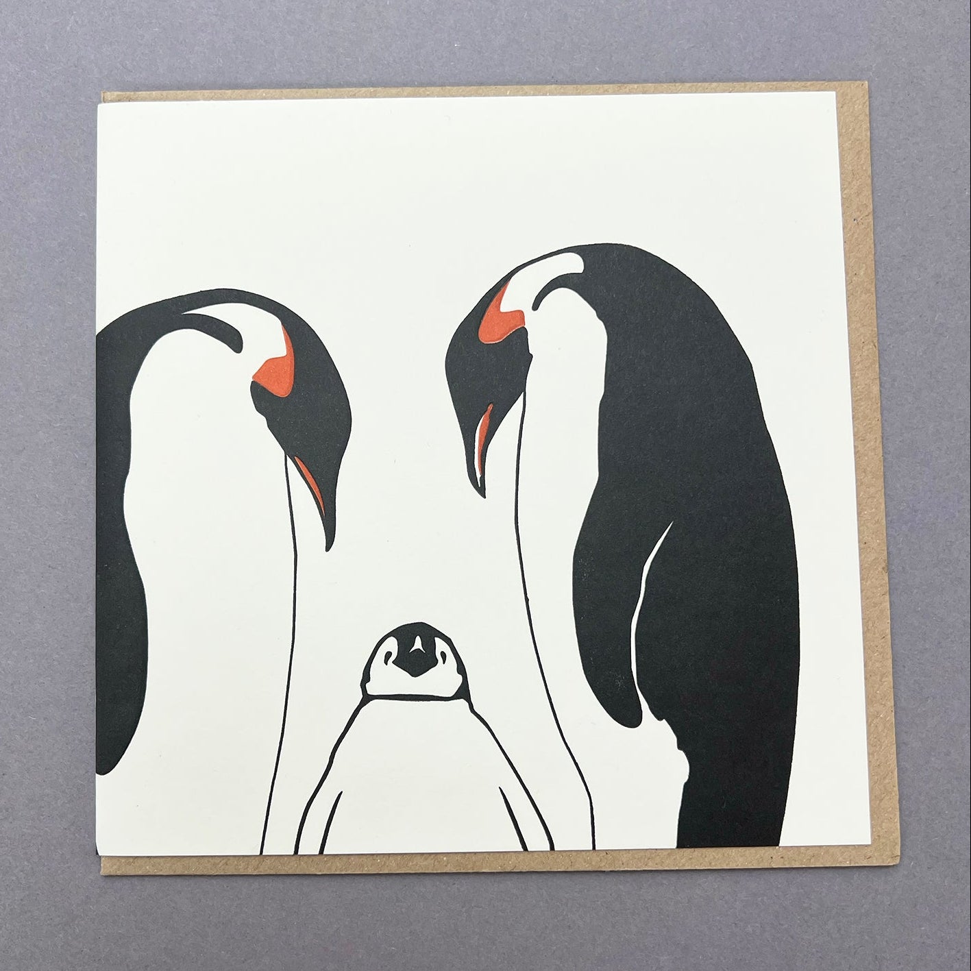 King Penguin Family Letterpress New Baby Card by penny black