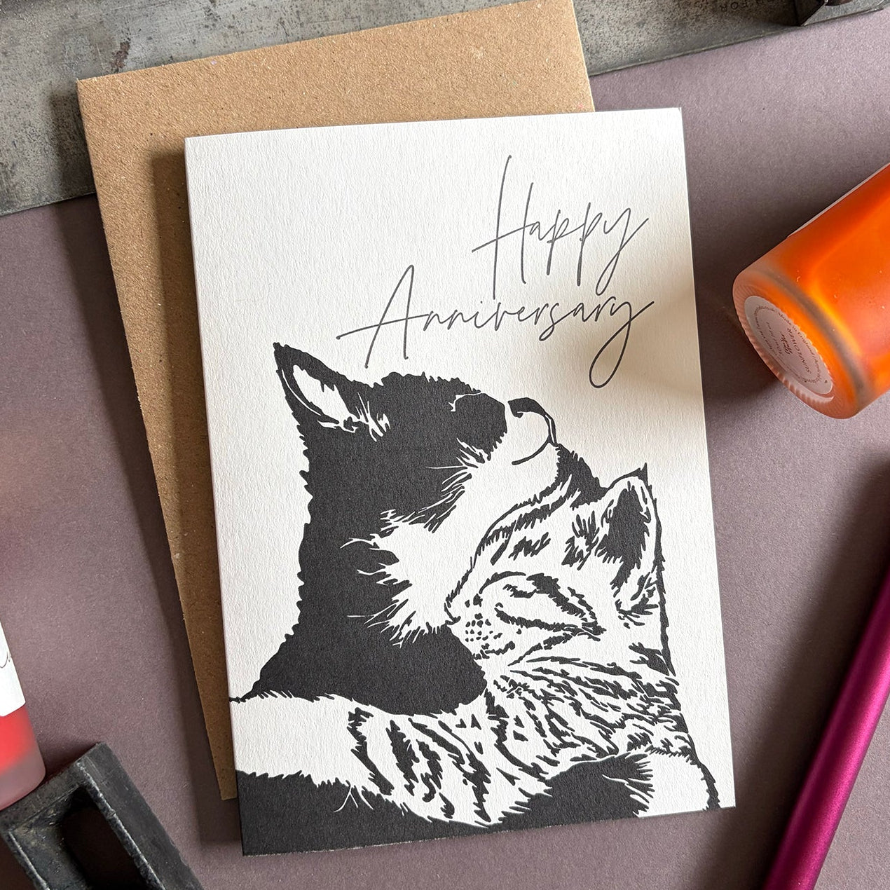 Cat Cuddle Letterpress Anniversary Card by penny black