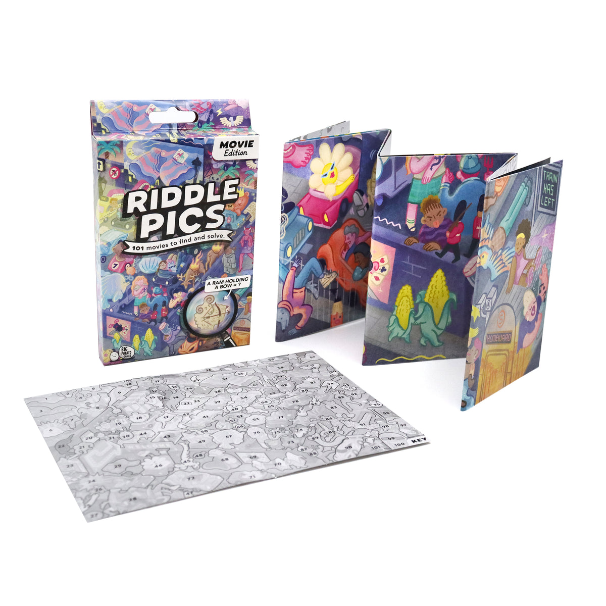 Riddle Pics - Movies Edition Game showing packaging and contents at penny black