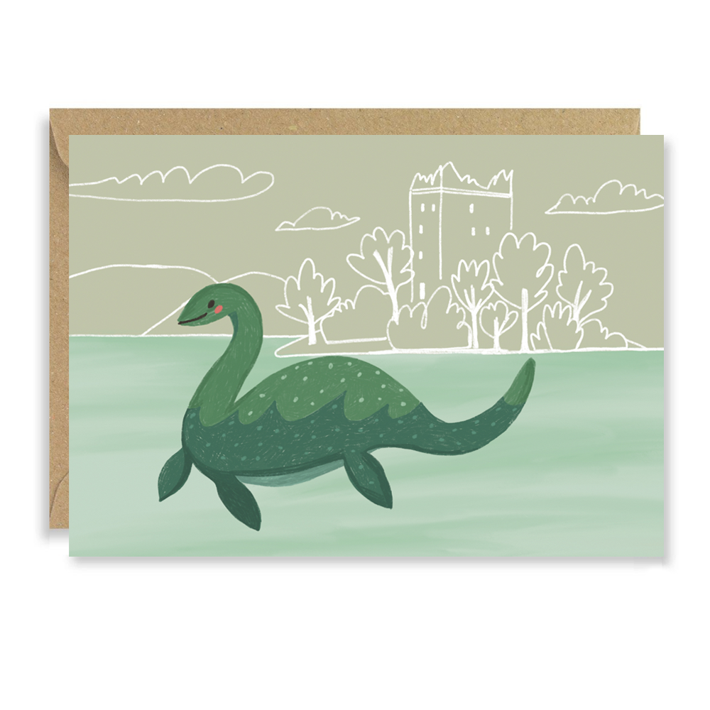 Loch Ness Monster Nessie Landscape Card by penny black