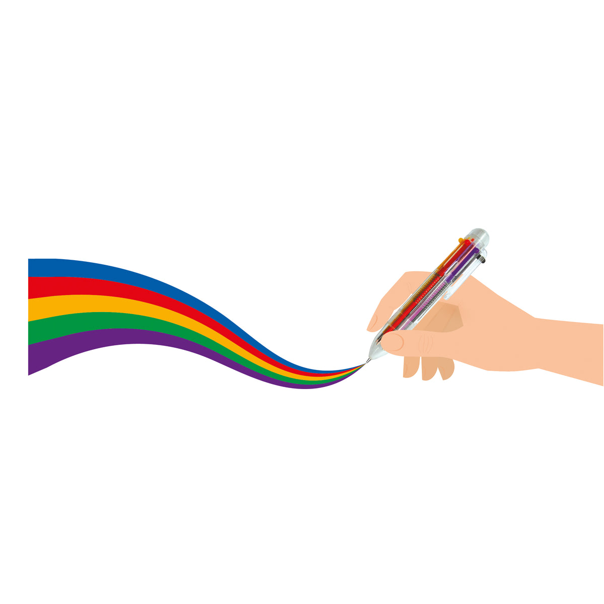 An image showing the rainbow of colours that are available to use in a ballpoint raimbow colour pen.