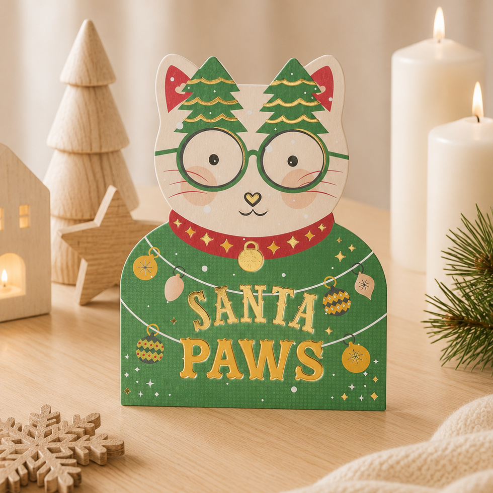 Santa Paws Cat Die-Cut Mini Christmas Card By Penny Black