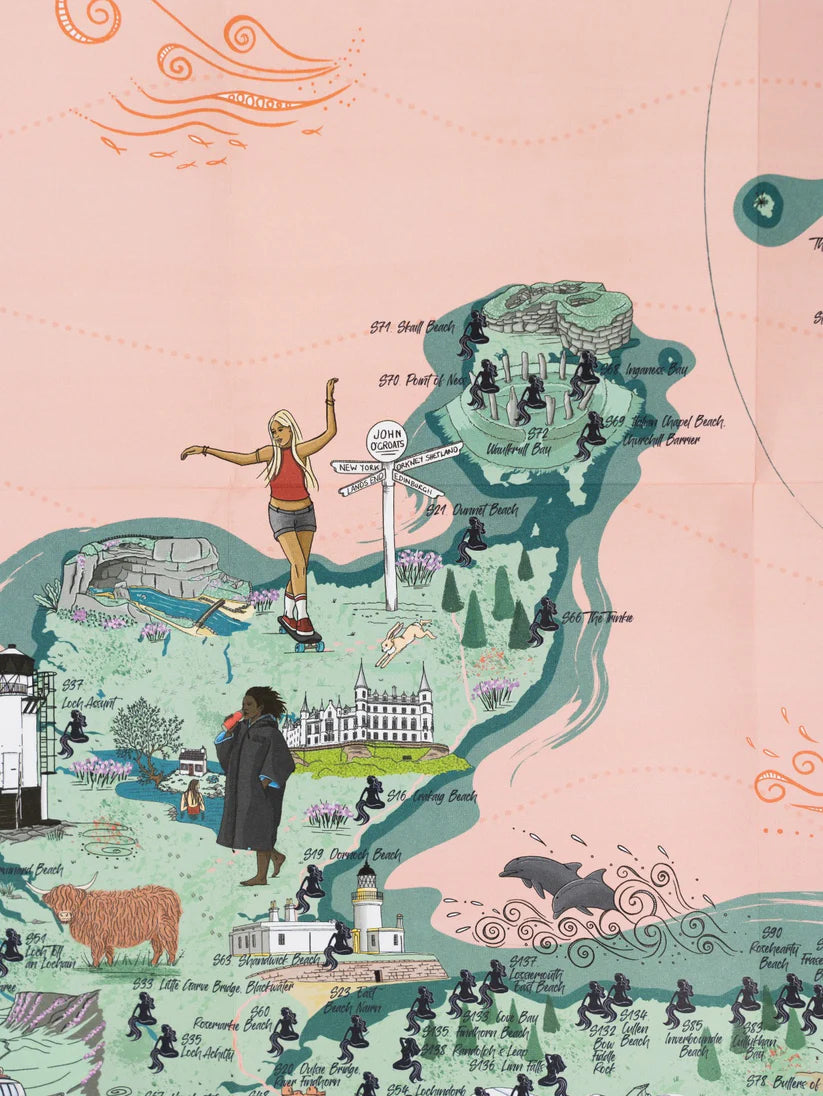 An example section of the swim map of scotland showing John o' Groats and other parts of the north of Scotland and the possible swim locations.