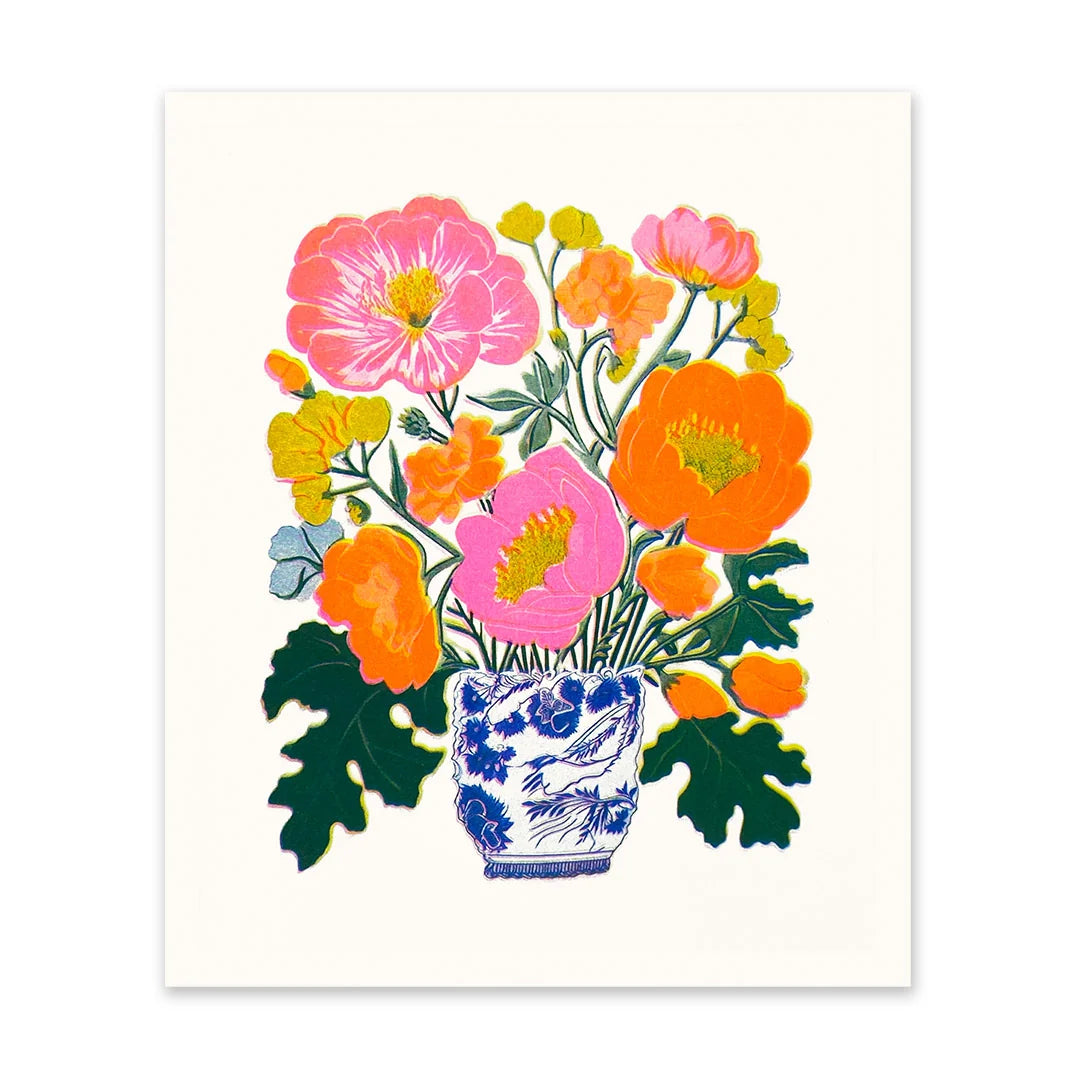 Orange & Pink Peonies Riso Print | Penny Black