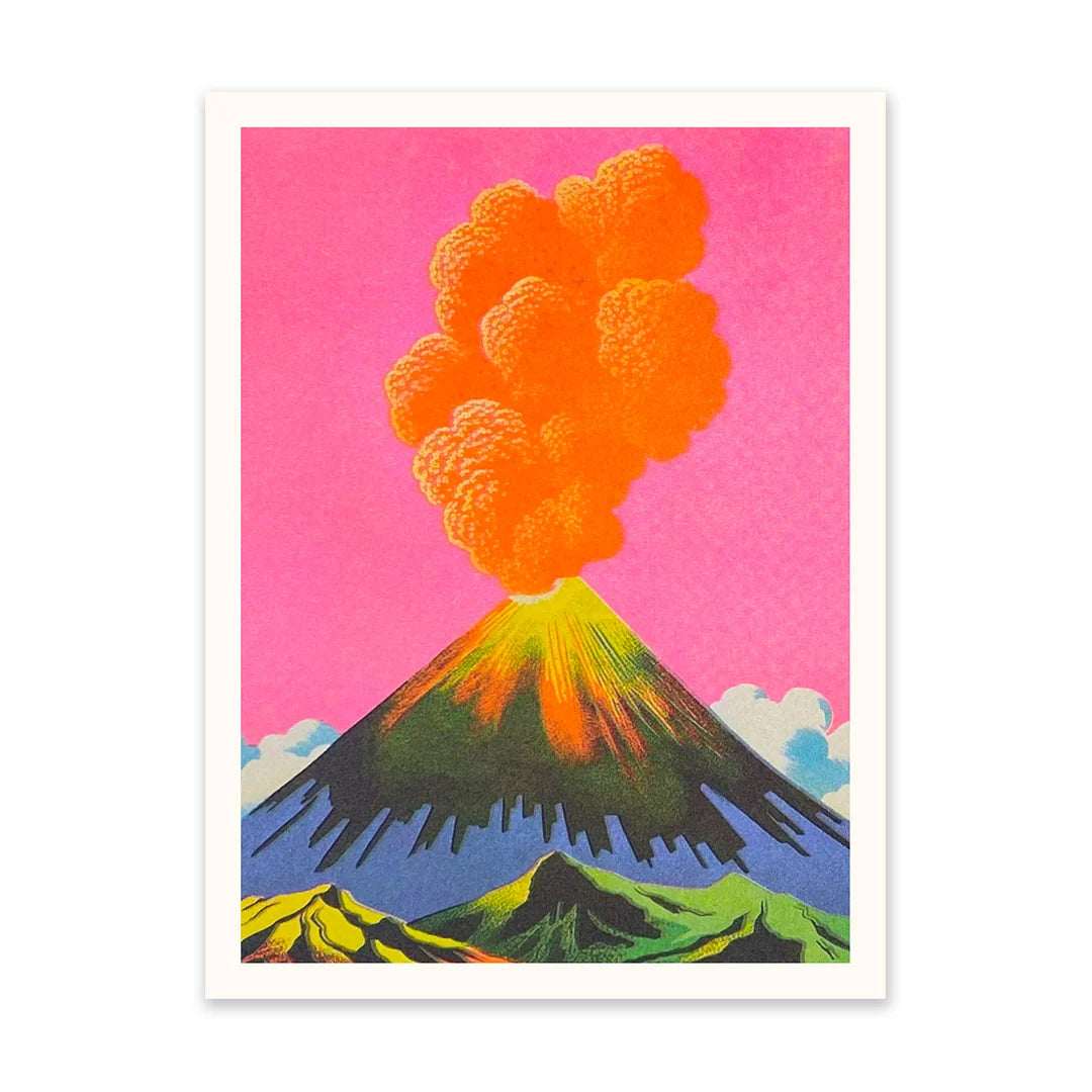 Neon Volcanoes 3 Riso Print | Penny Black