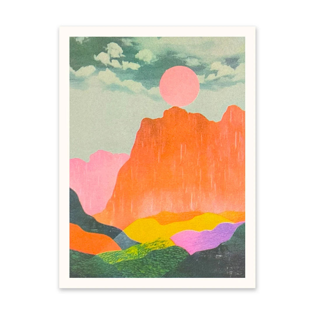 Neon Mountains & Sun Riso Print | Penny Black
