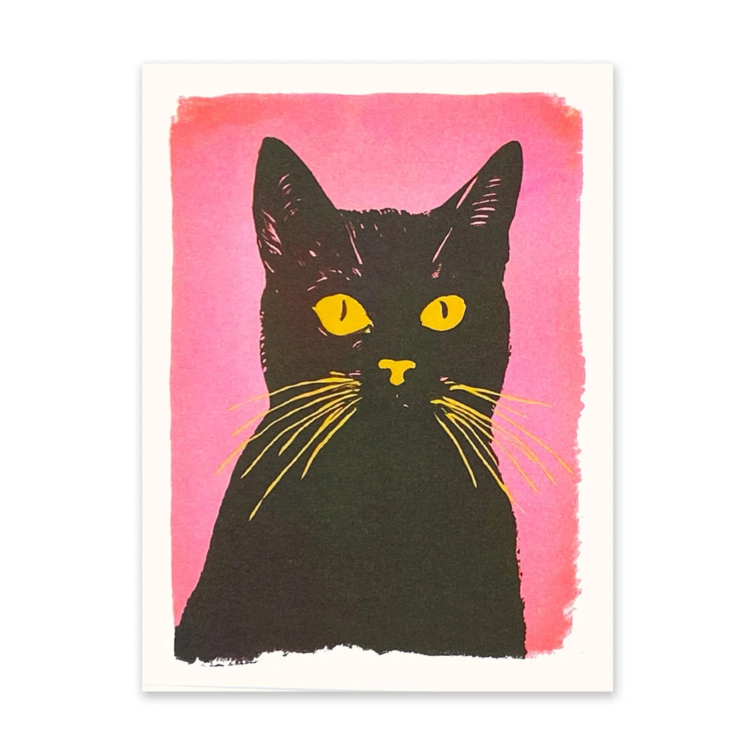 Retro Black Cat Pink Riso Print | Penny Black