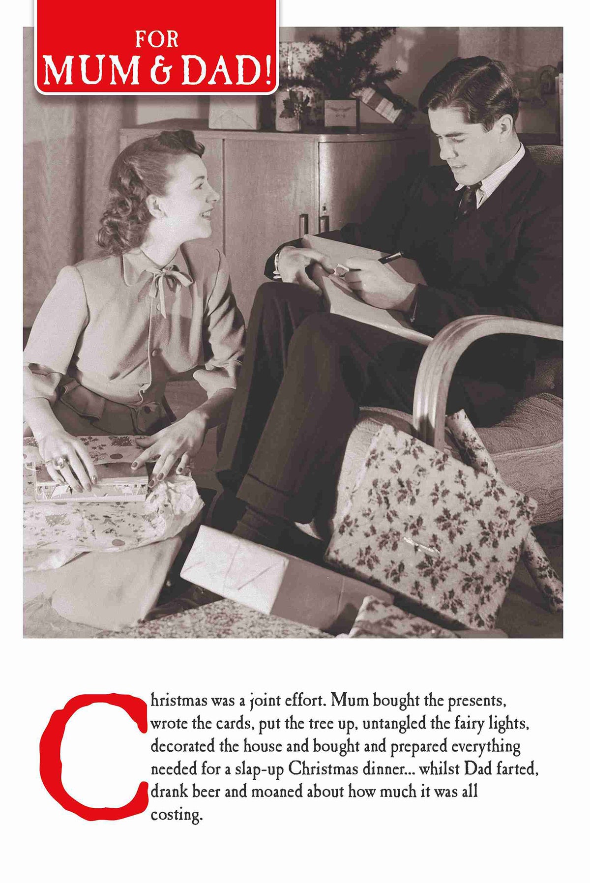 Joint Effort Mum & Dad Emotional Rescue Funny Christmas Card By Penny Black
