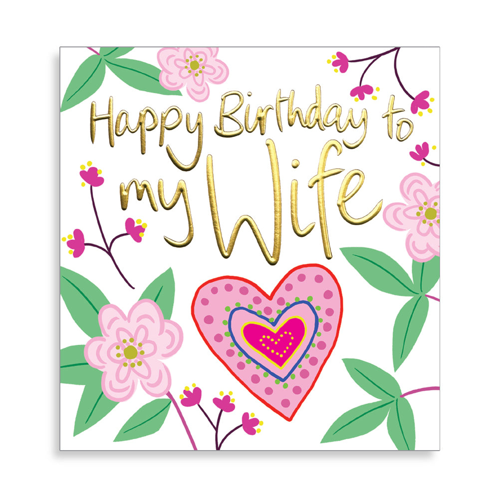 Pink Heart & Flowers To My Wife Birthday Card from Penny Black