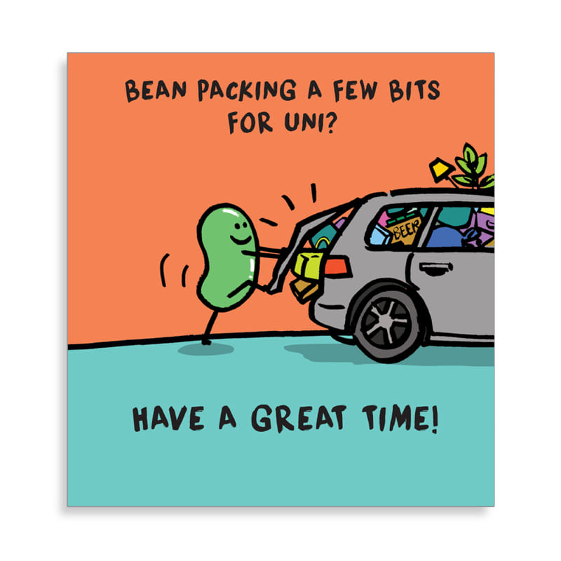 Bean Packing For Uni Good Luck Card By Penny Black