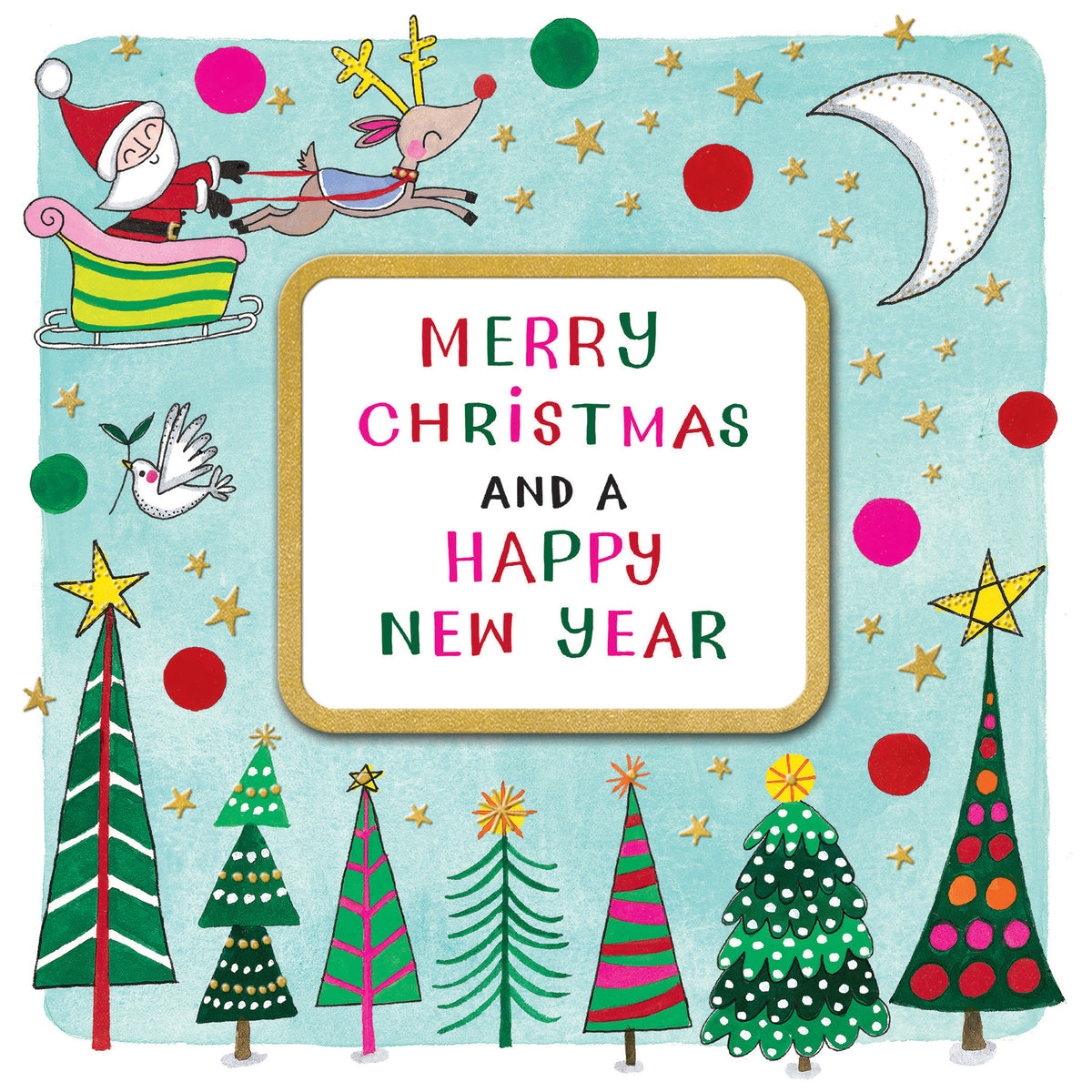 Merry Christmas & Happy New Year Santa & Trees Card By Penny Black