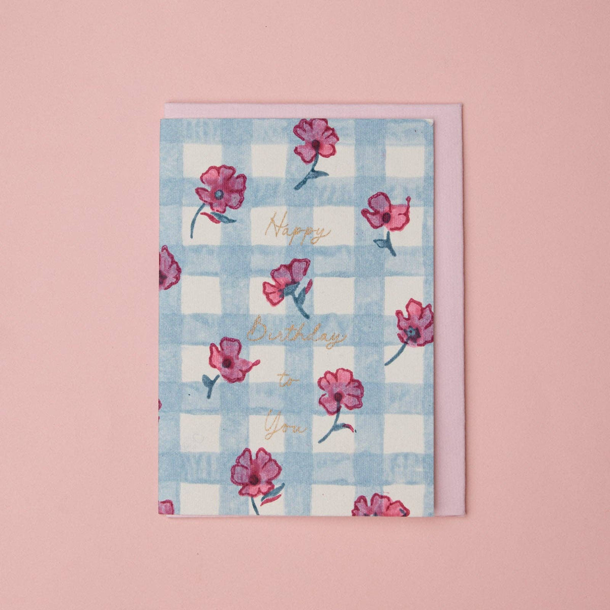 Pink Sorbet Gingham Hand Printed Cotton Birthday Card by penny black