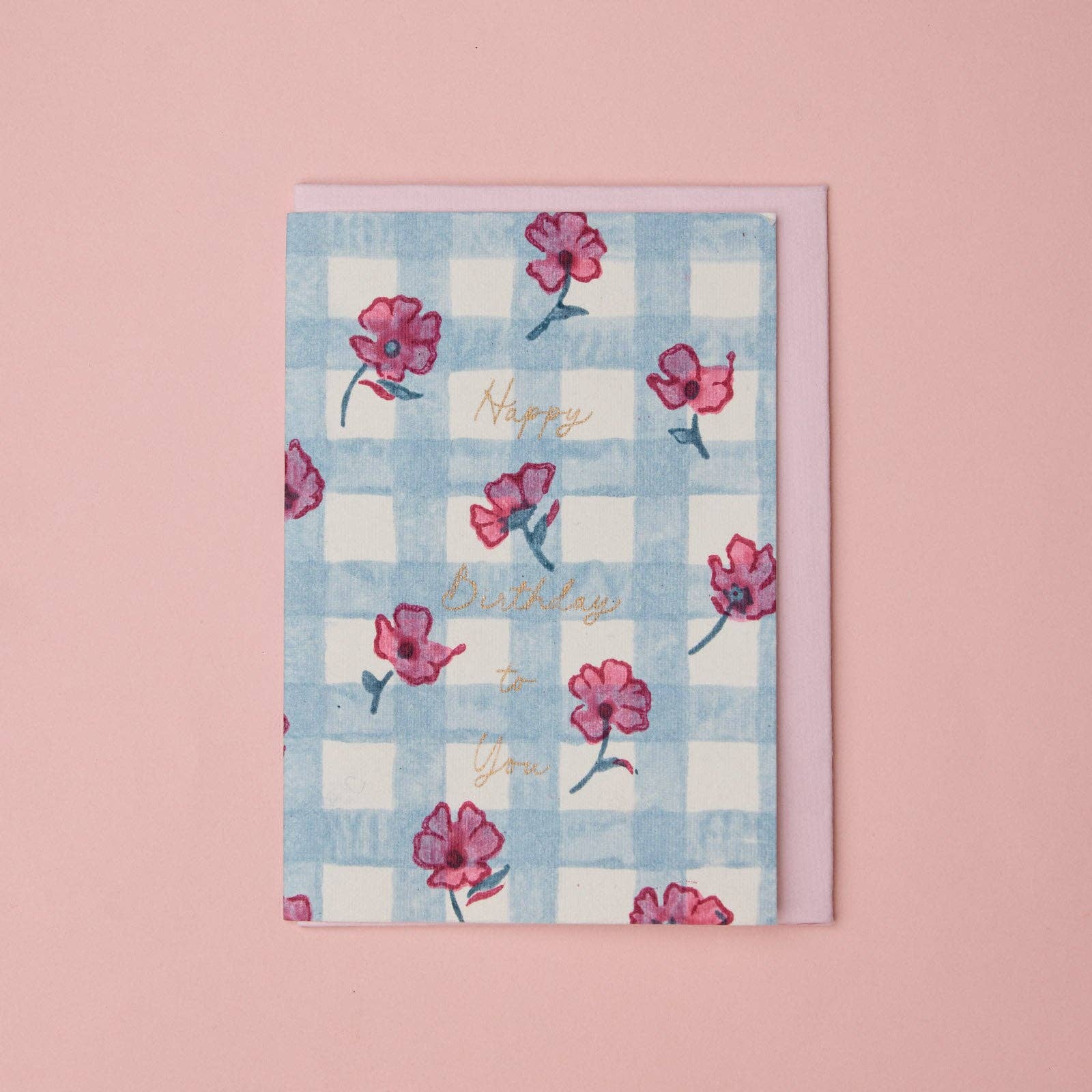 Pink Sorbet Gingham Hand Printed Cotton Birthday Card by penny black