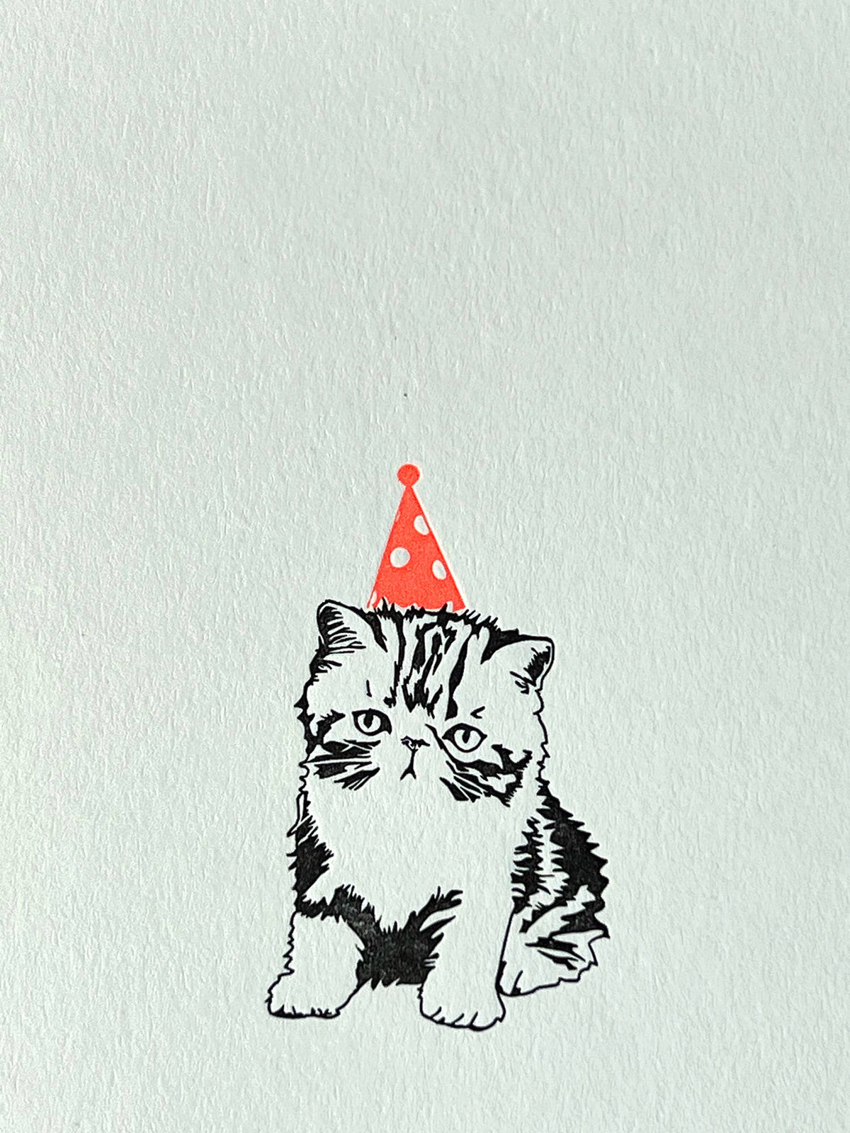 Party Cat Letterpress Birthday Card close up by penguin ink at penny black