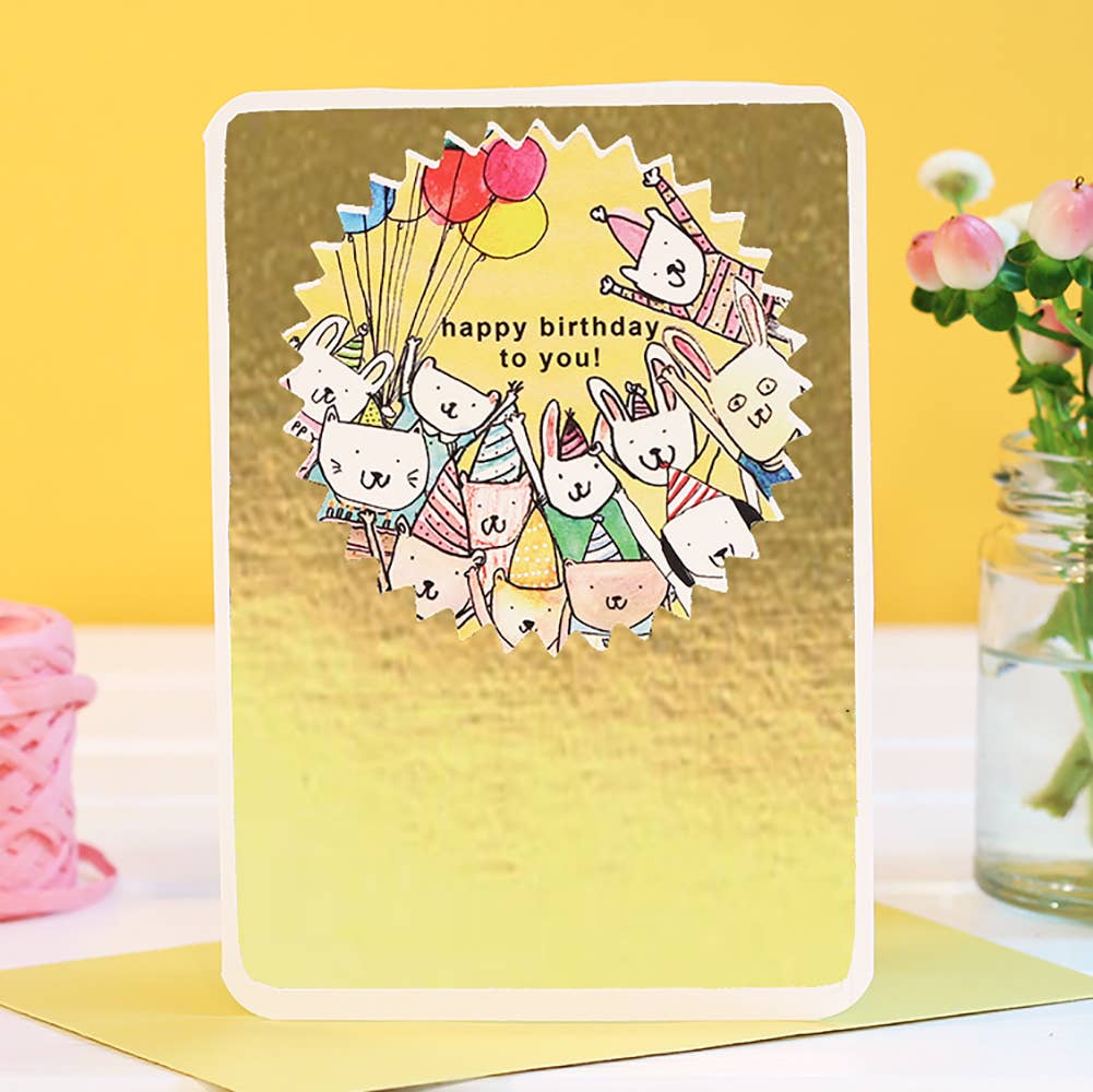Peekaboo Birthday Party Gold Foil Card by laura skilbeck at penny black