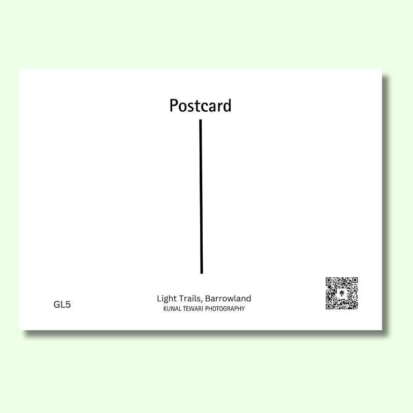 Glasgow Barrowland Light Trails Postcard showing writing area by penny black