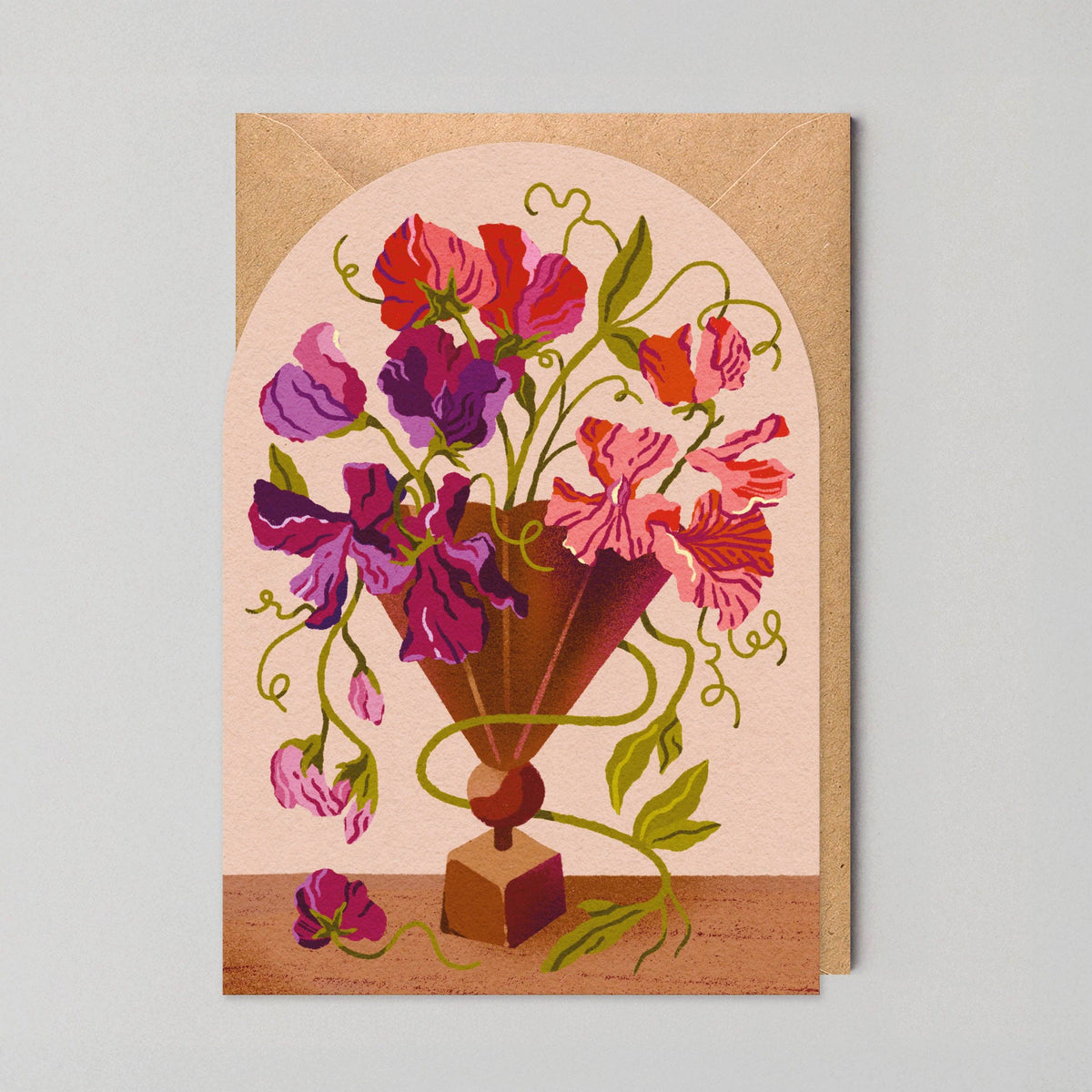 Sweetpeas in a Vase Arched Floral Art Card by penny black