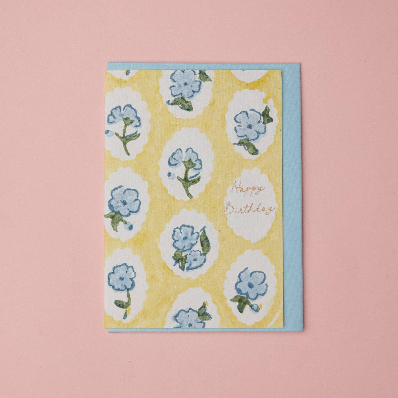 Floral Scallop Tiles Hand Block Printed Cotton Birthday Card by penny black