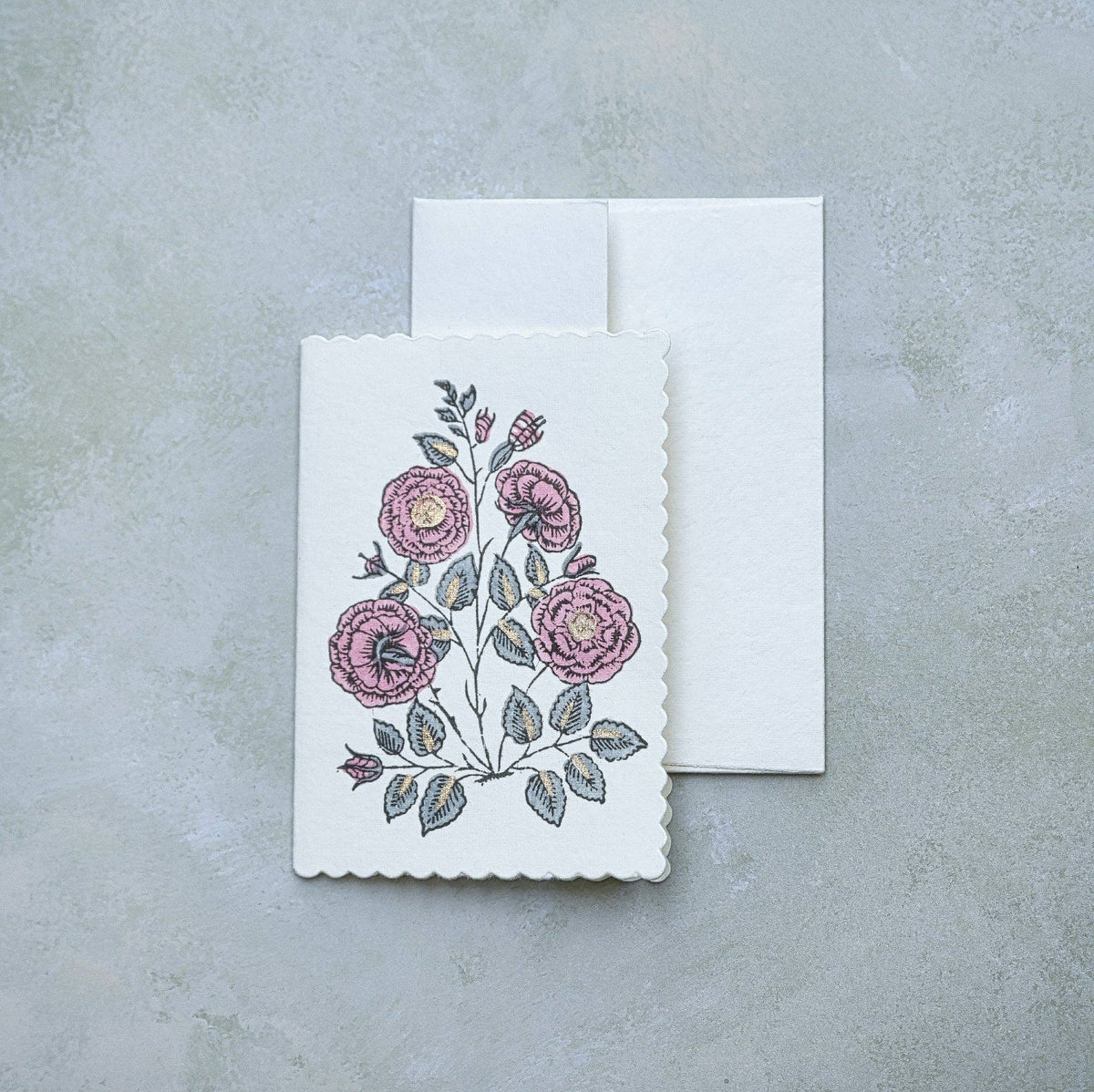 Gulab Dusky Pink Hand Block Printed Cotton Card by penny black