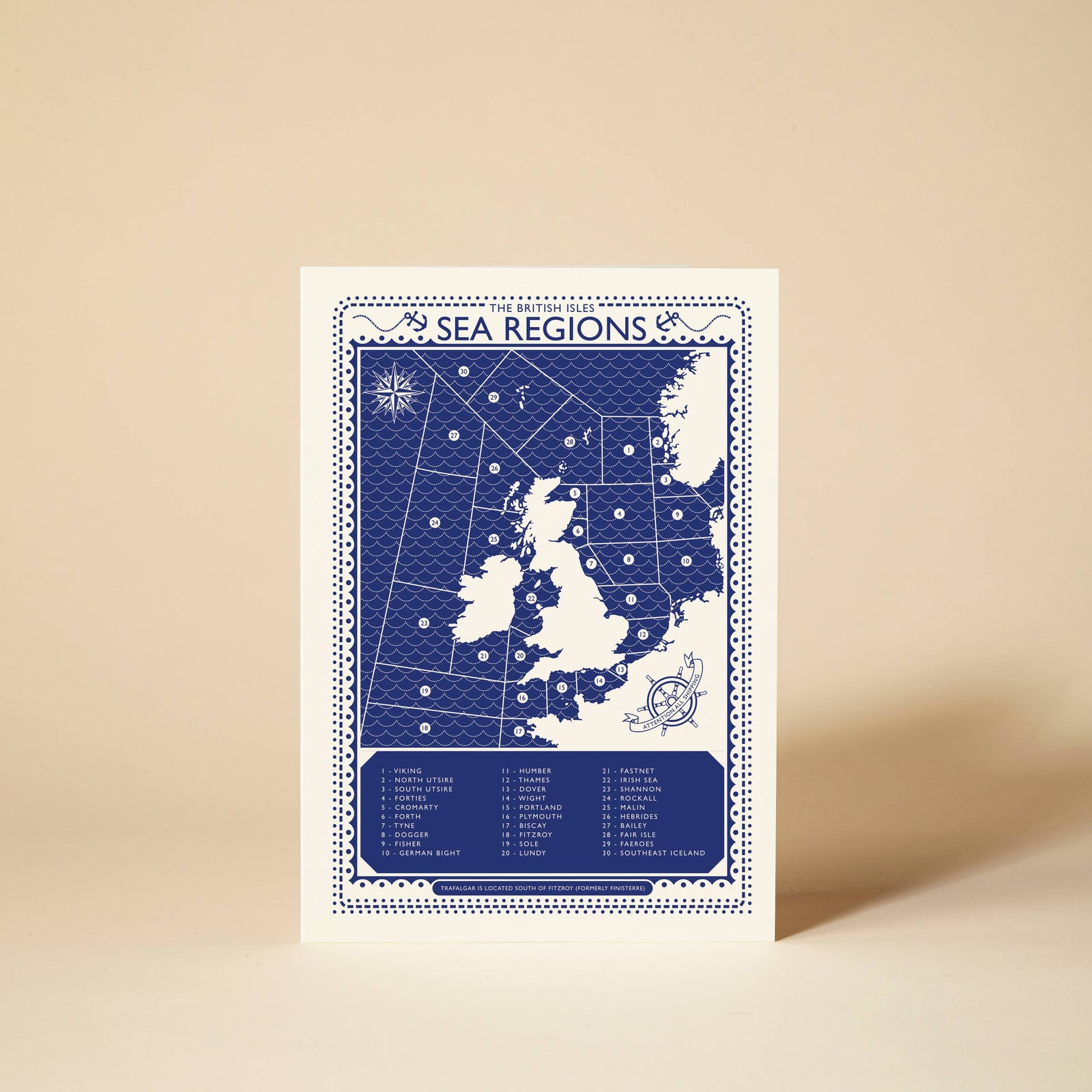 British Isle Sea Regions Art Card by pressed and folded at penny black