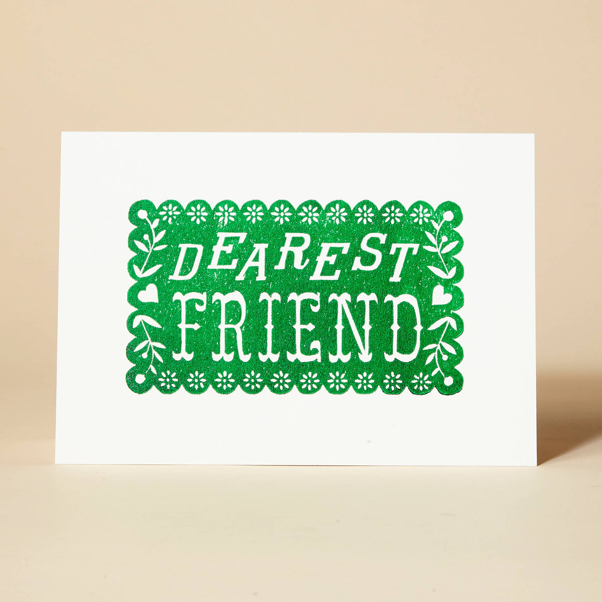 Dearest Friend Green Linocut Card by penny black